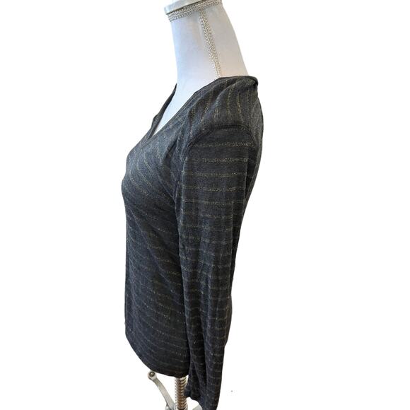 Rails Sami Drop Shoulder V Neck Long Sleeve Tee Charcoal Gray Stripe S - Picture 7 of 11